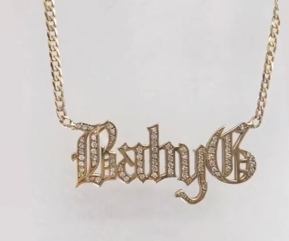 Diamond Gothic Nameplate Necklace