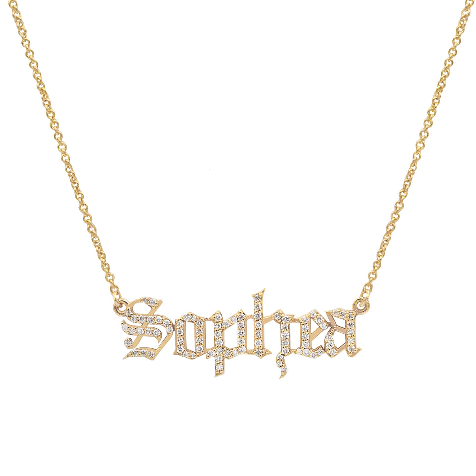 Diamond Gothic Nameplate Necklace